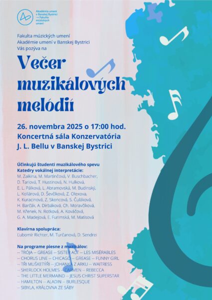 Večer muzikálových melódii 26. 11. 2025